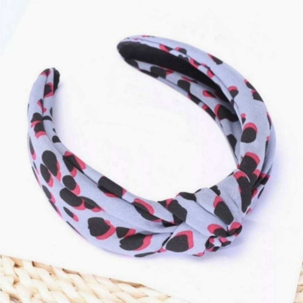 Jana Leopard Topknot Headband - Gray & Wine